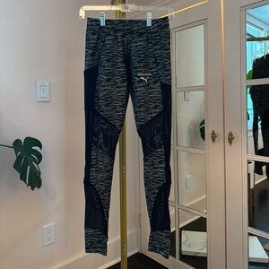 Puma Green & Black Leggings with Mesh Cutouts